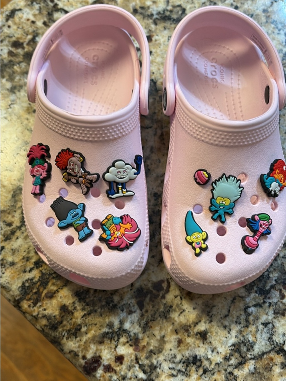 Pink Crocs w/ Trolls Jibits Size 13 EUC